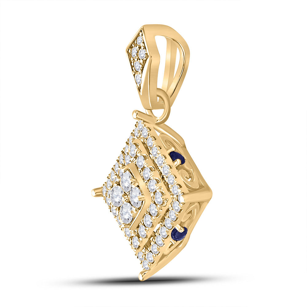 14kt Yellow Gold Womens Round Diamond Offset Square Pendant 1/2 Cttw