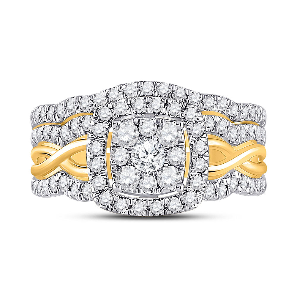 10kt Yellow Gold Round Diamond Bridal Wedding Ring Band Set 1 Cttw