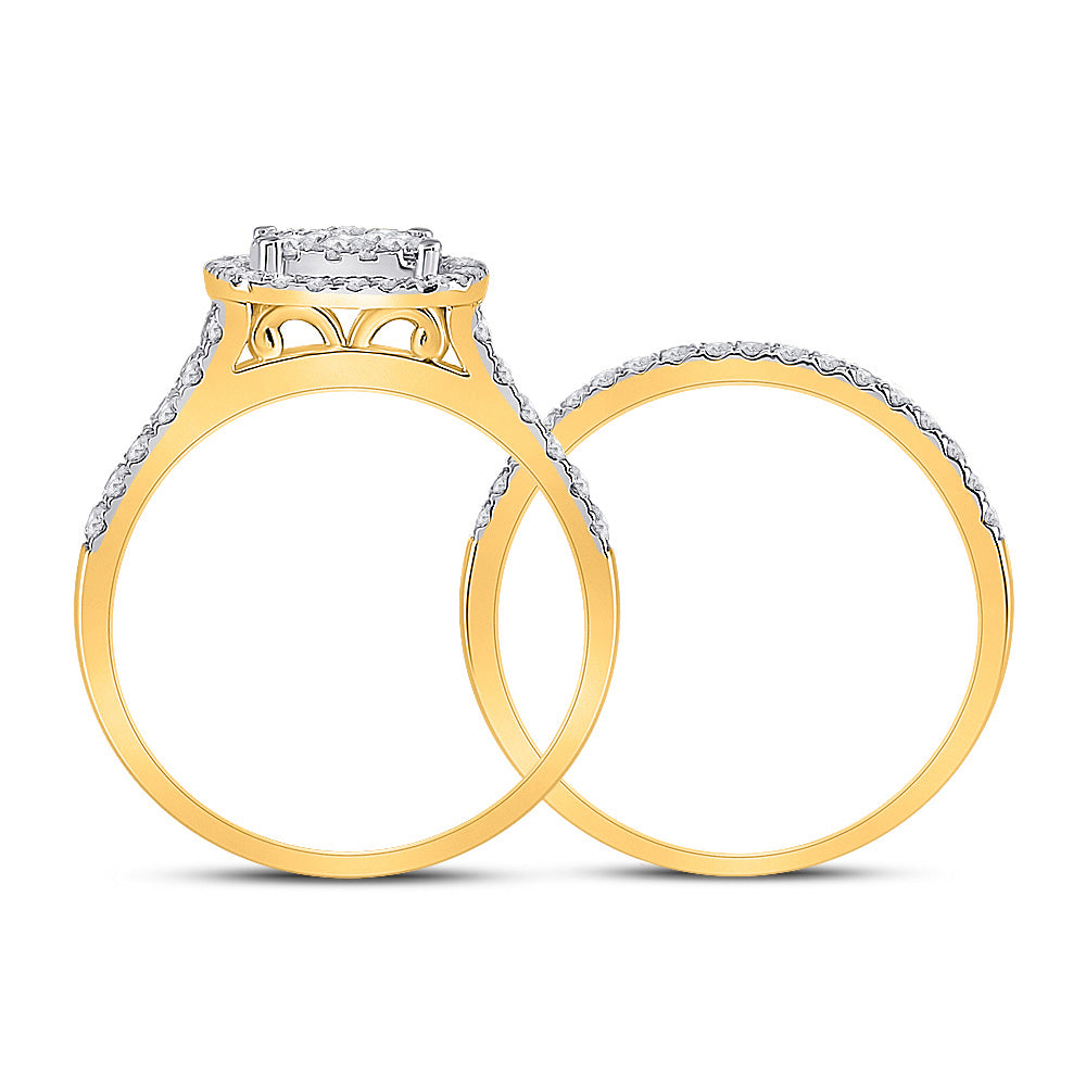 10kt Yellow Gold Round Diamond Bridal Wedding Ring Band Set 1 Cttw