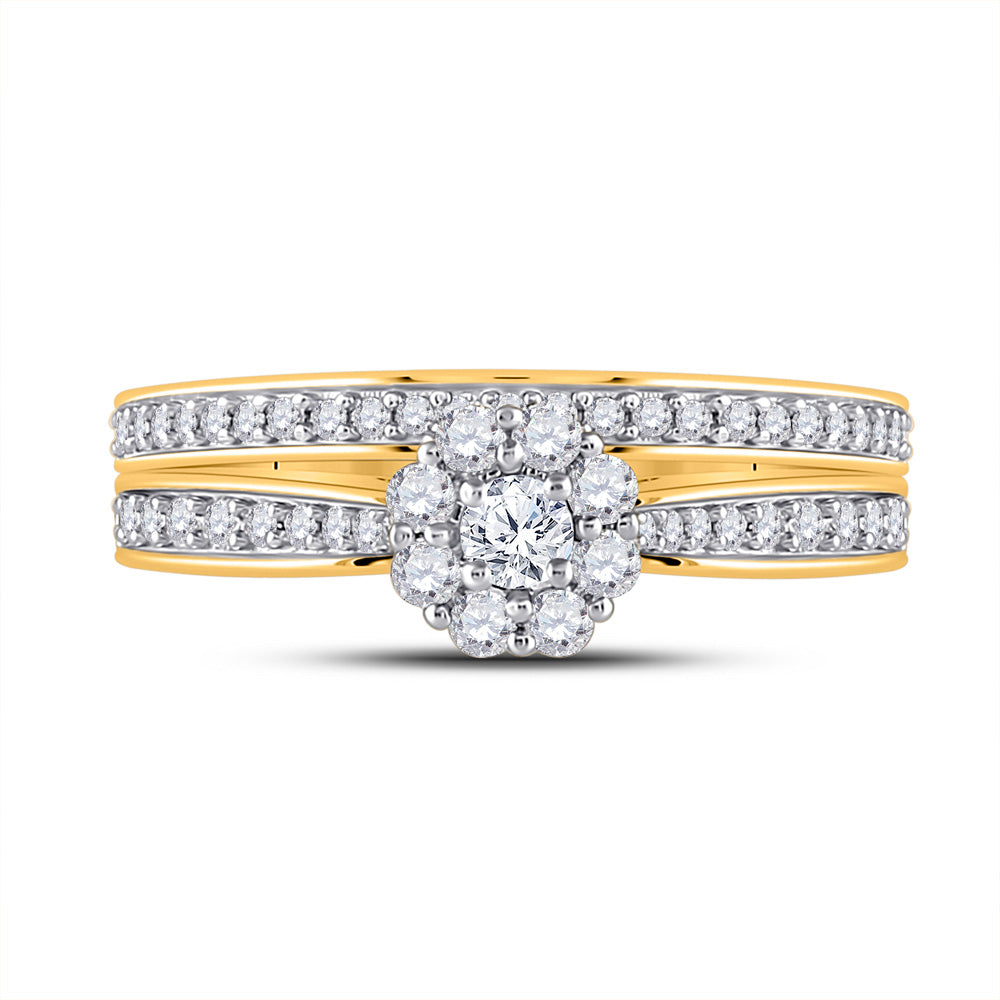 10kt Yellow Gold Round Diamond Bridal Wedding Ring Band Set 1/2 Cttw