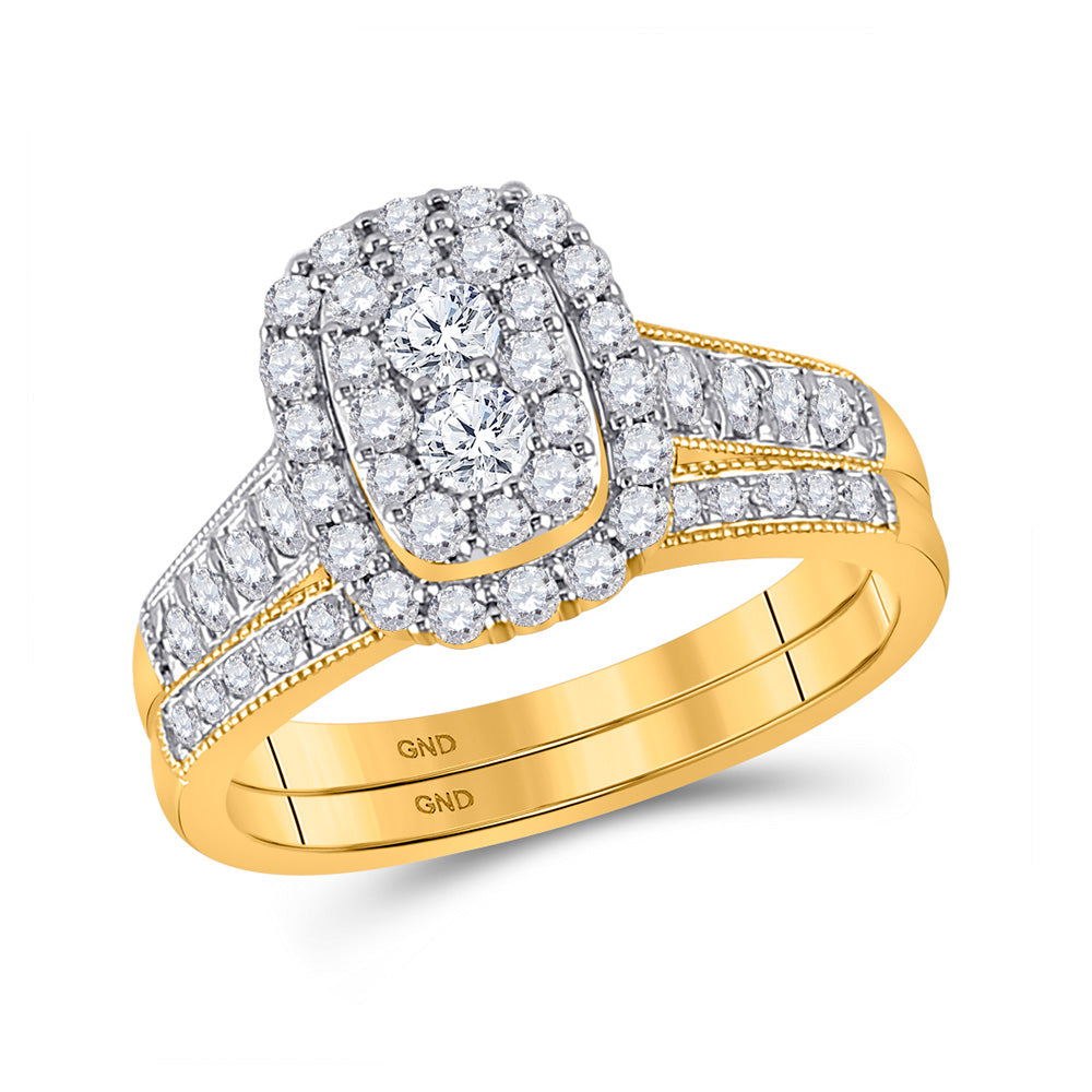 10kt Yellow Gold Round Diamond Bridal Wedding Ring Band Set 1 Cttw