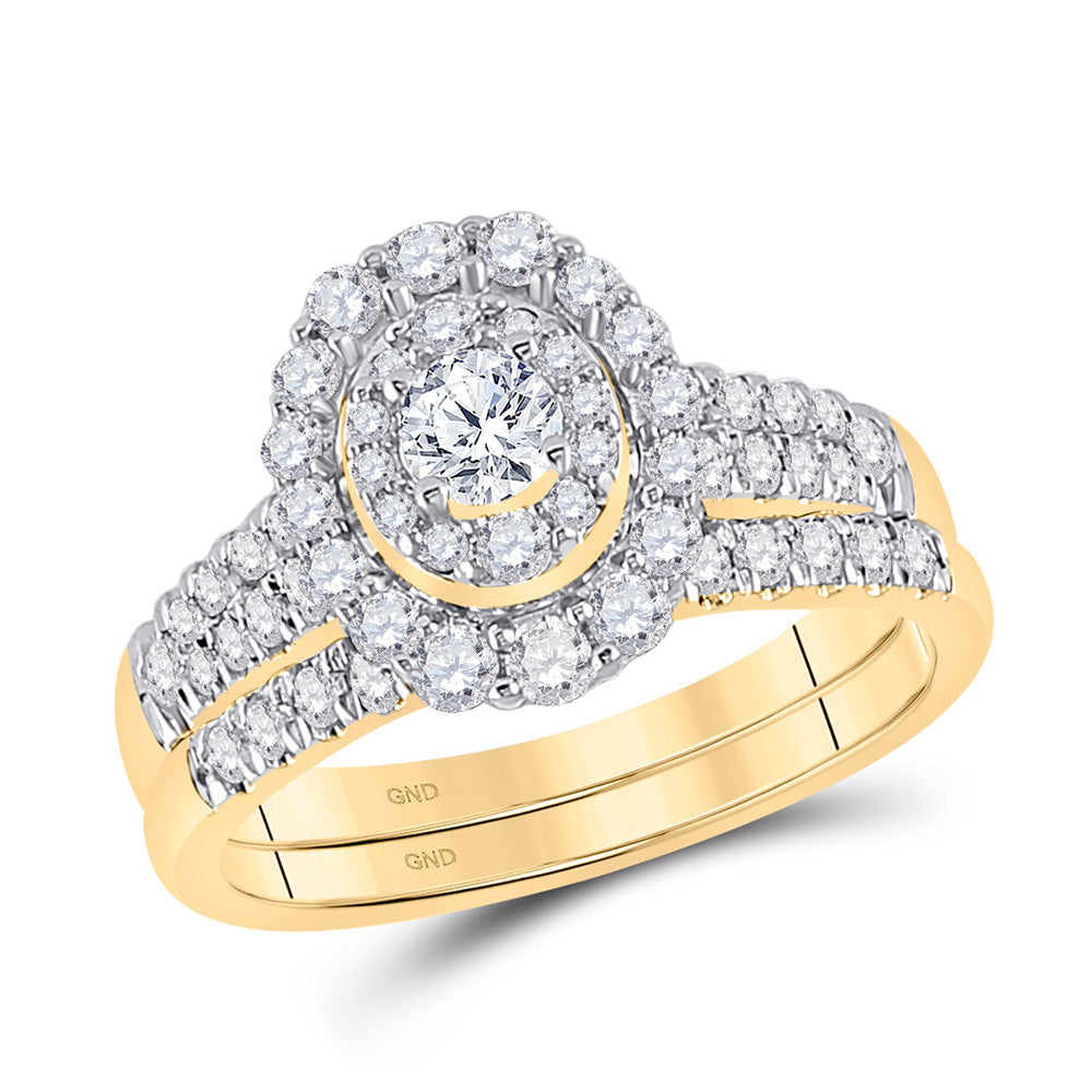 10kt Yellow Gold Round Diamond Bridal Wedding Ring Band Set 1 Cttw