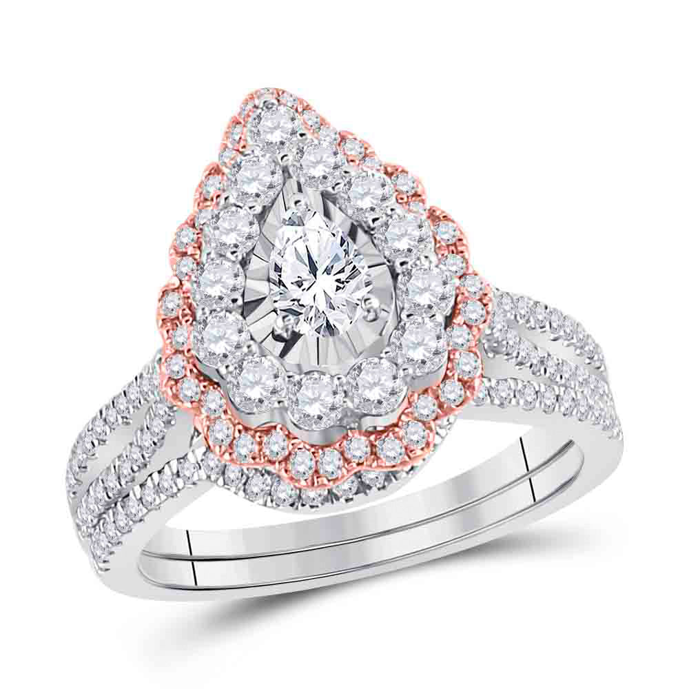 14kt Two-tone Gold Pear Diamond Solitaire Bridal Wedding Engagement Ring 1-1/3 Cttw