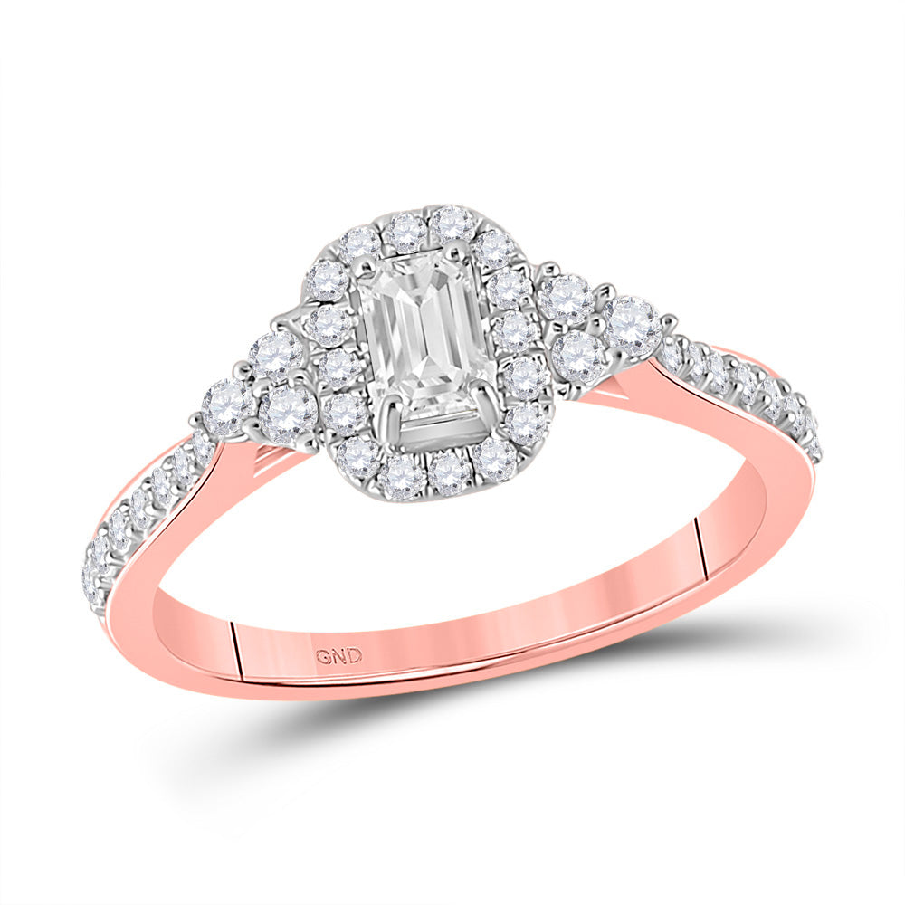 14kt Rose Gold Emerald Diamond Halo Bridal Wedding Engagement Ring 3/4 Cttw