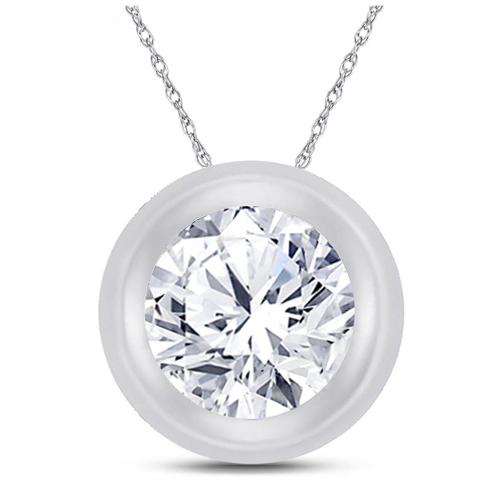 10kt White Gold Womens Round Diamond Bezel Solitaire Pendant 1/4 Cttw