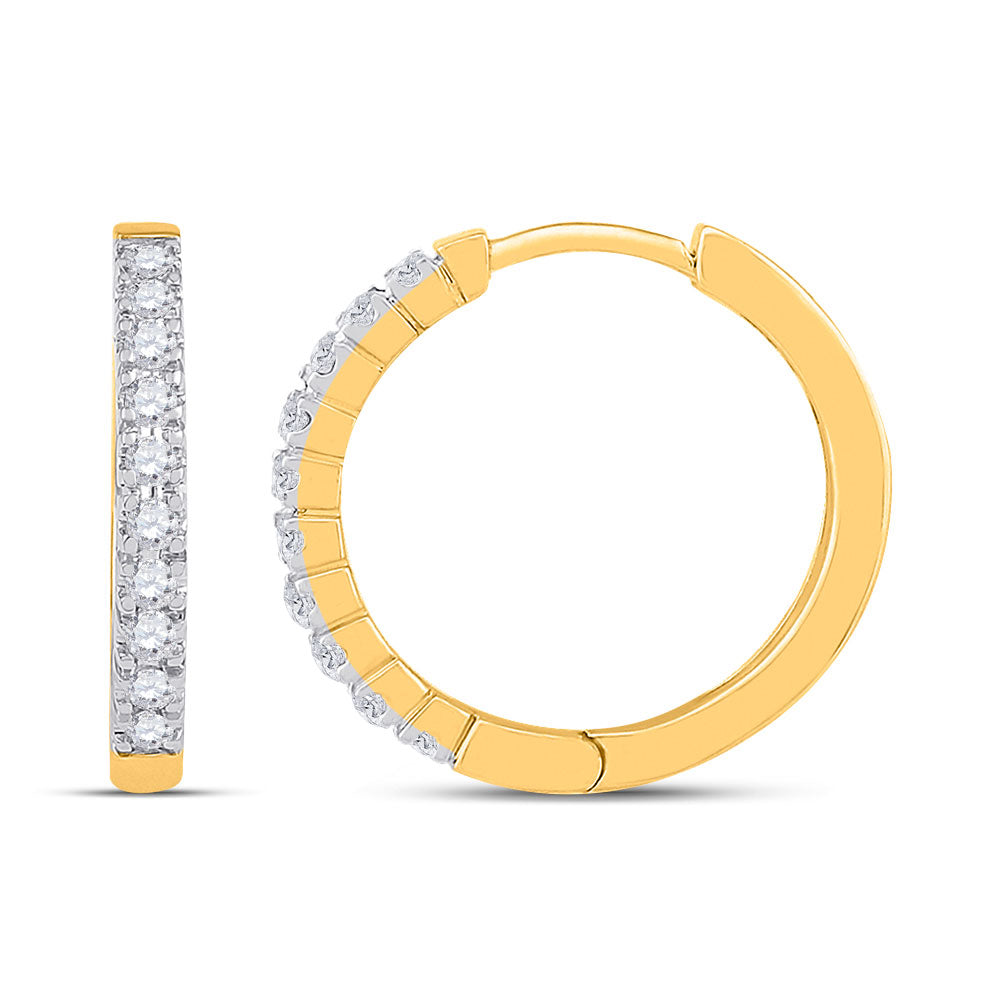 10kt Yellow Gold Womens Round Diamond Hoop Earrings 1/4 Cttw