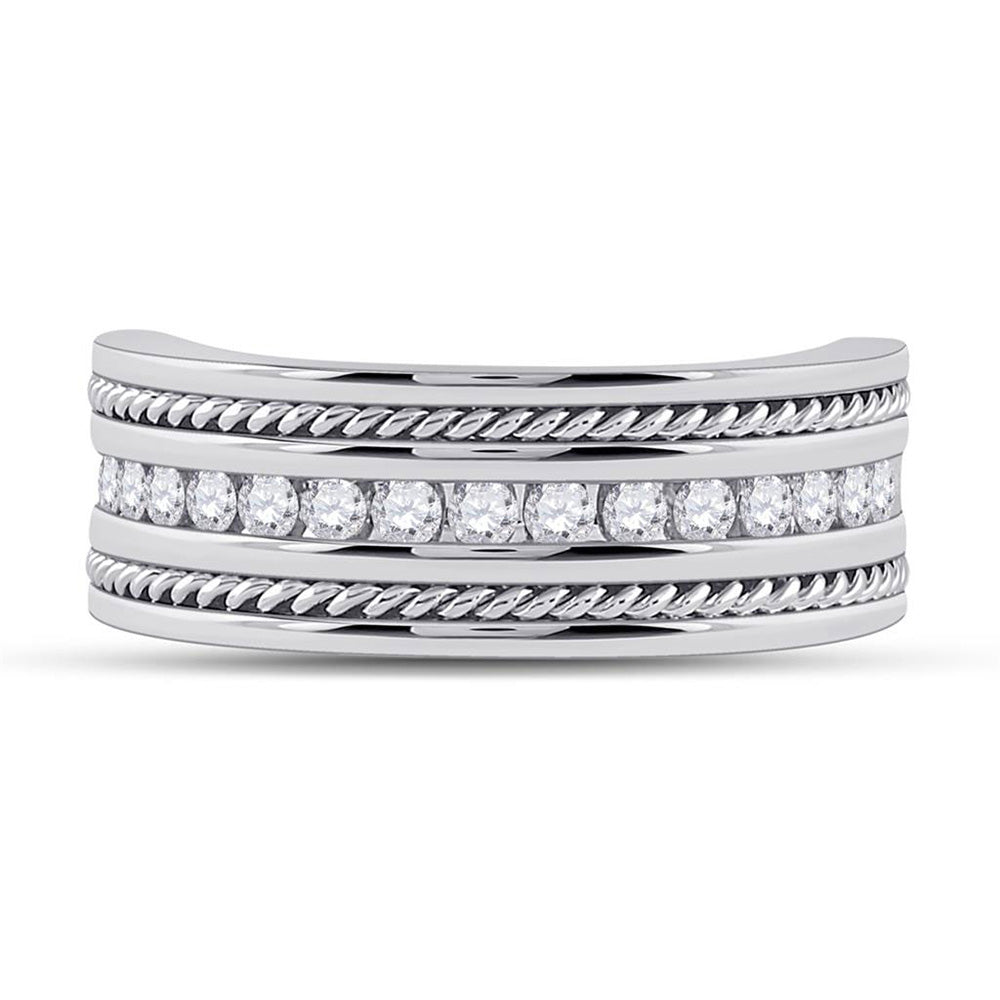 14kt White Gold Mens Round Diamond Wedding Band Ring 1/2 Cttw