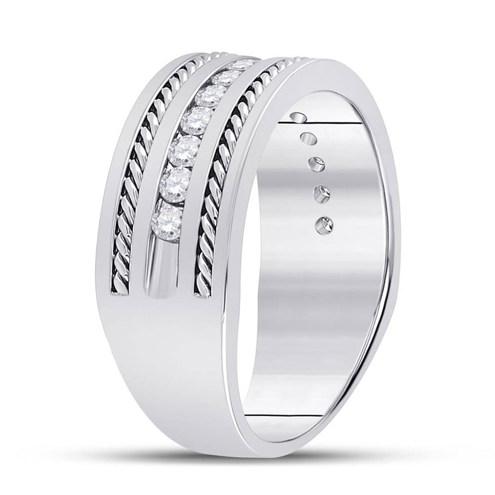 14kt White Gold Mens Round Diamond Wedding Band Ring 1/2 Cttw