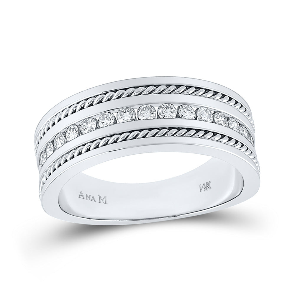 14kt White Gold Mens Round Diamond Wedding Band Ring 1/2 Cttw