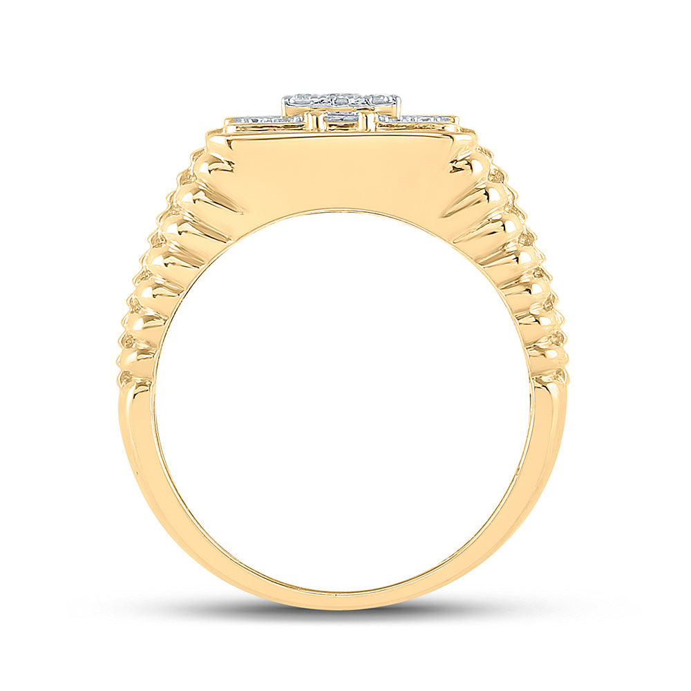 10kt Yellow Gold Mens Round Diamond Ribbed Square Ring 1/2 Cttw