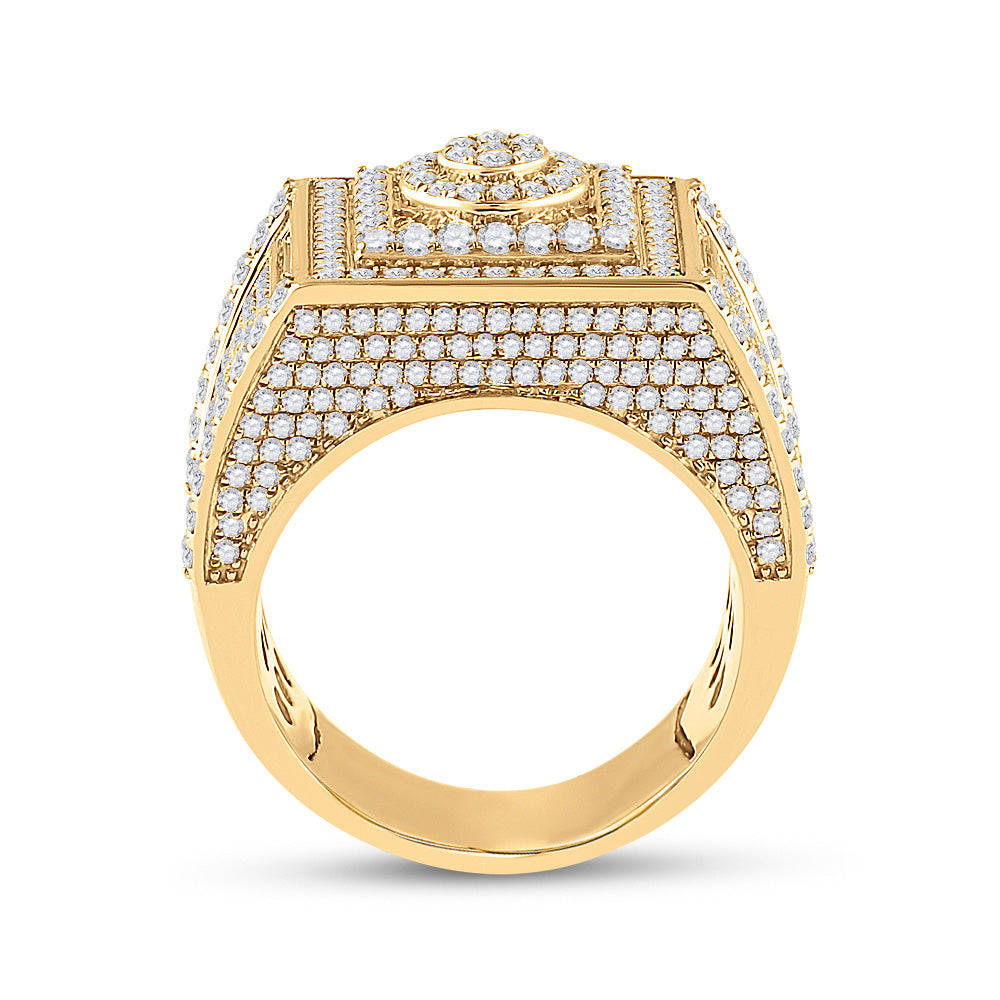 14kt Yellow Gold Mens Round Diamond Square Cluster Ring 3 Cttw