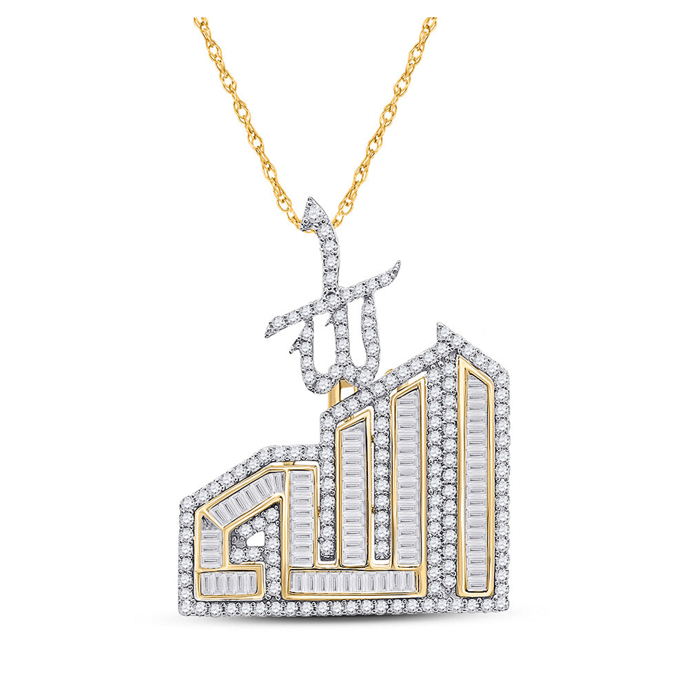 10kt Yellow Gold Mens Baguette Diamond Allah Islam Charm Pendant 1-1/4 Cttw