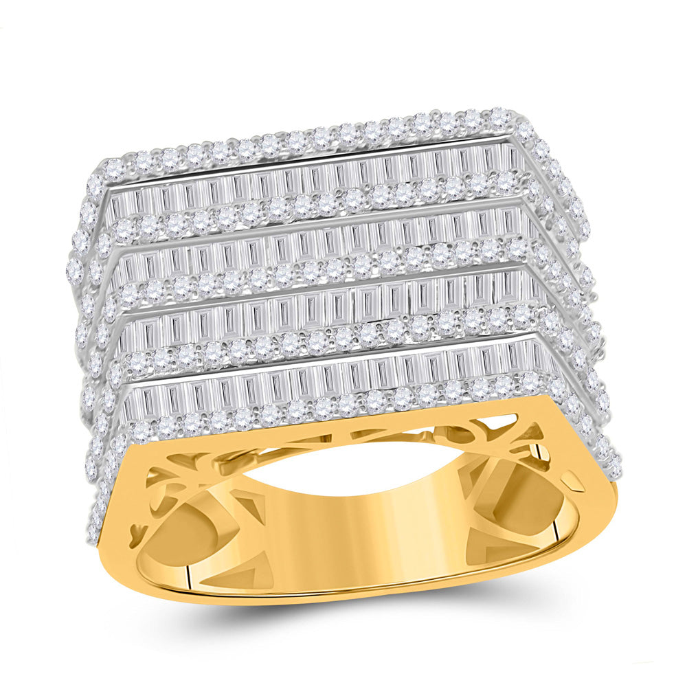 10kt Yellow Gold Mens Baguette Diamond Flat Top Fashion Ring 3 Cttw