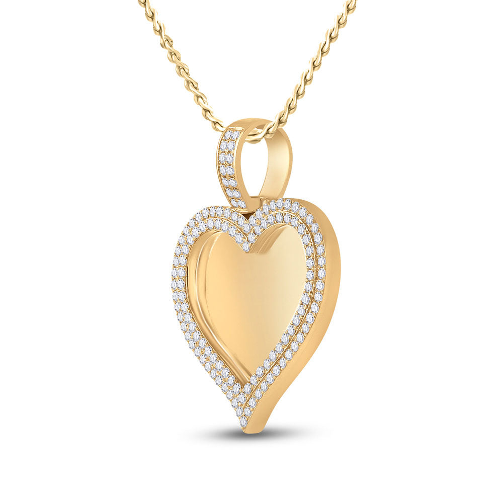 14kt Yellow Gold Mens Round Diamond Heart Picture Memory Pendant 2-1/2 Cttw