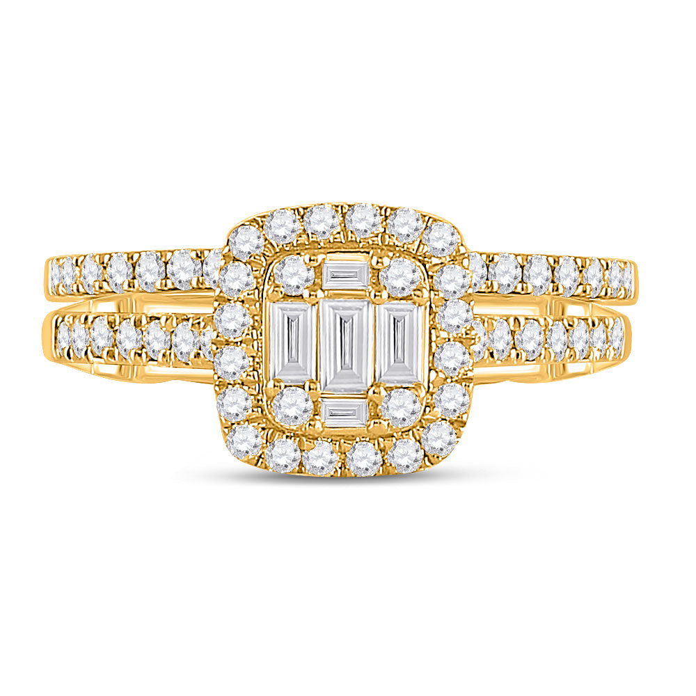 14kt Yellow Gold Baguette Diamond Bridal Wedding Ring Band Set 3/4 Cttw