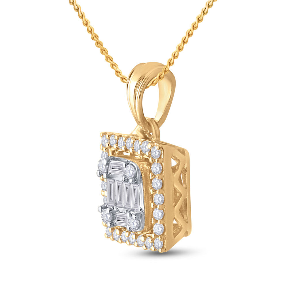 14kt Yellow Gold Womens Baguette Diamond Square Pendant 1/5 Cttw