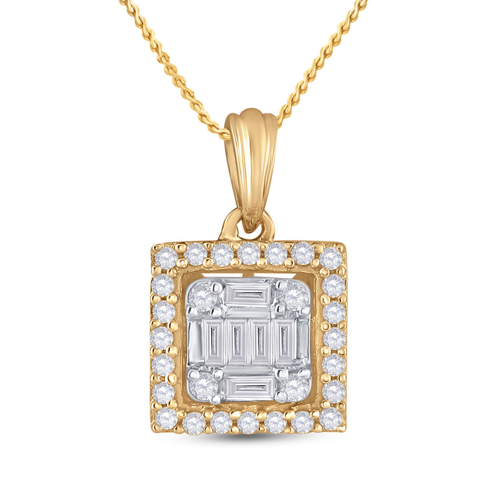 14kt Yellow Gold Womens Baguette Diamond Square Pendant 1/5 Cttw