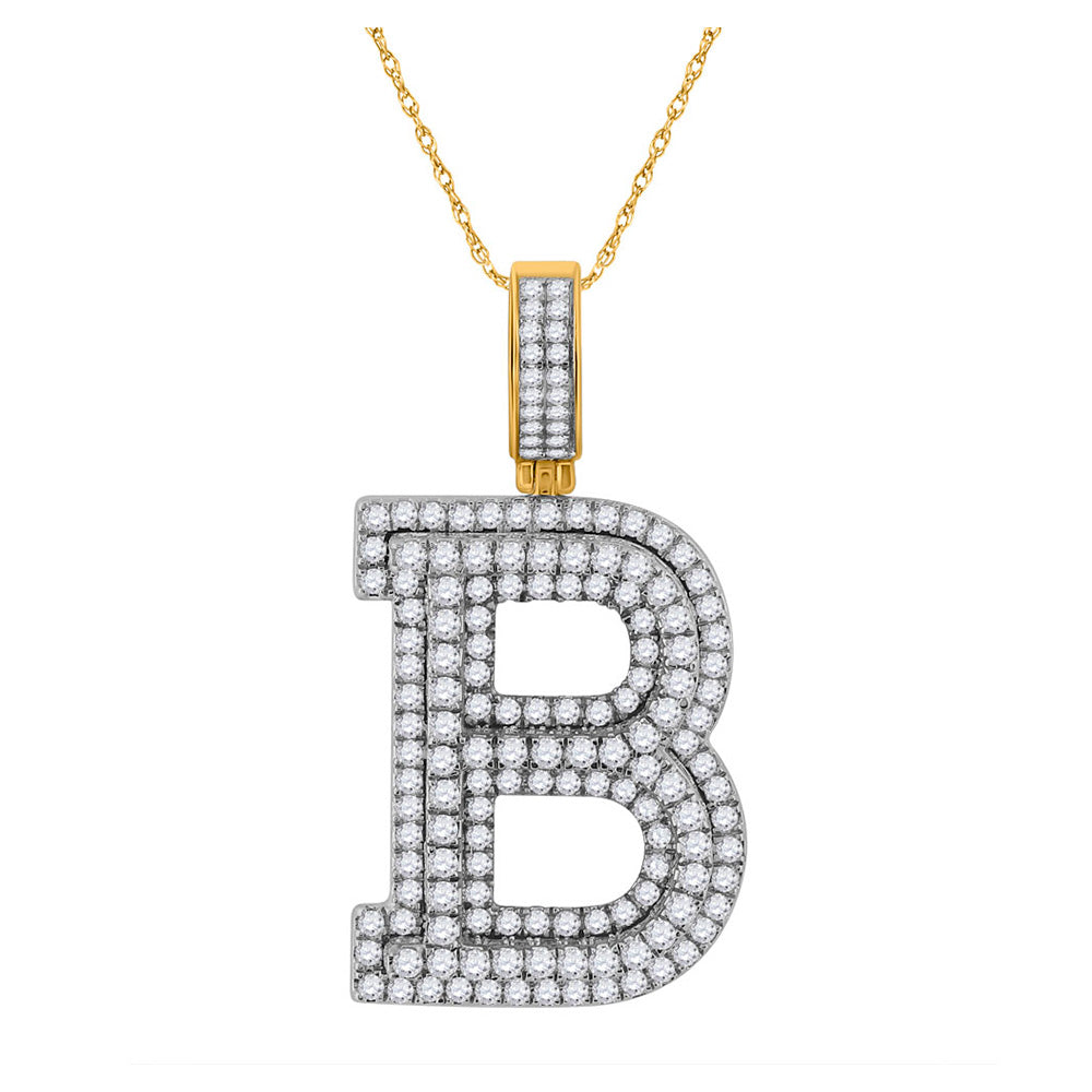 10kt Yellow Gold Mens Round Diamond Initial B Letter Charm Pendant 2 Cttw