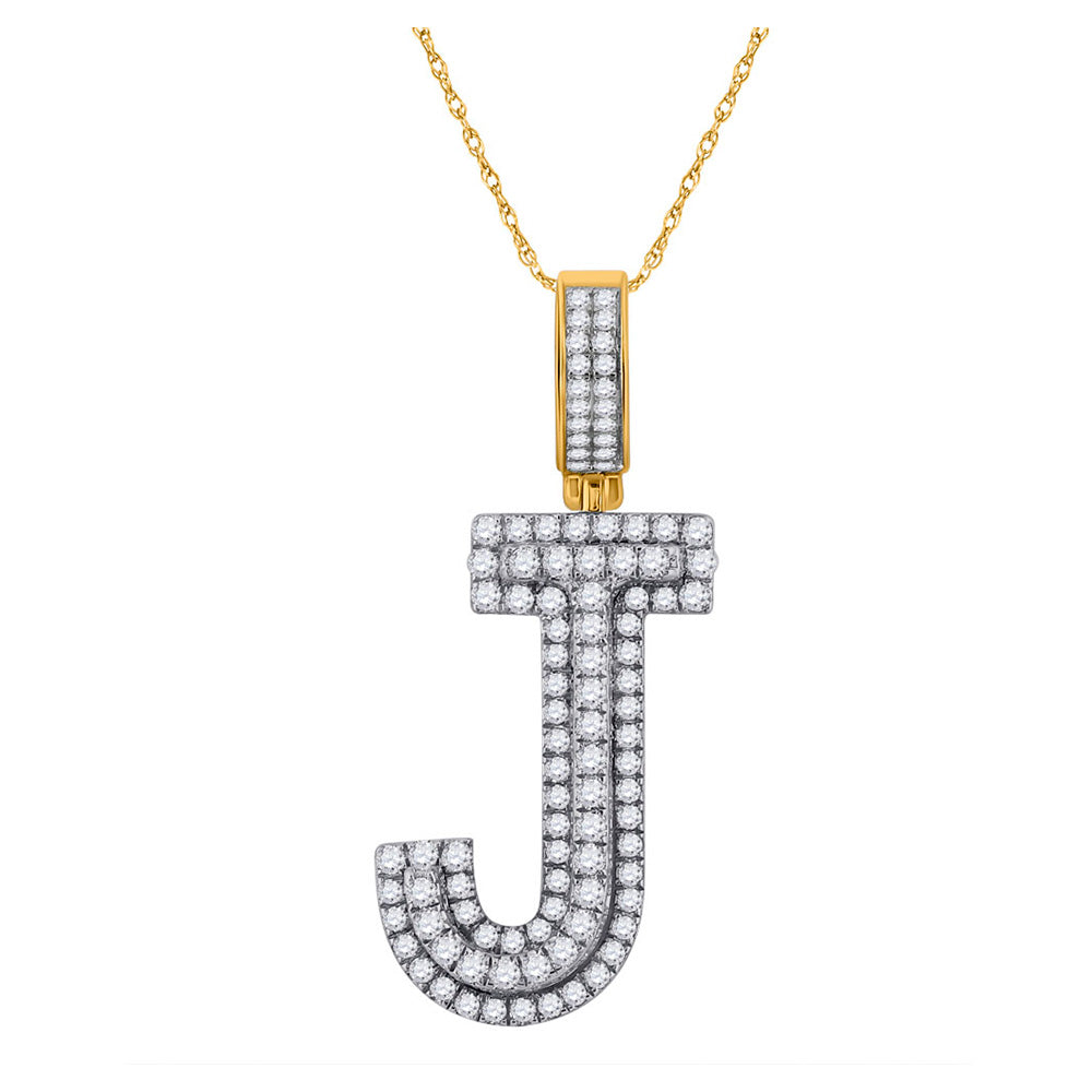 10kt Yellow Gold Mens Round Diamond J Initial Letter Charm Pendant 1-1/4 Cttw