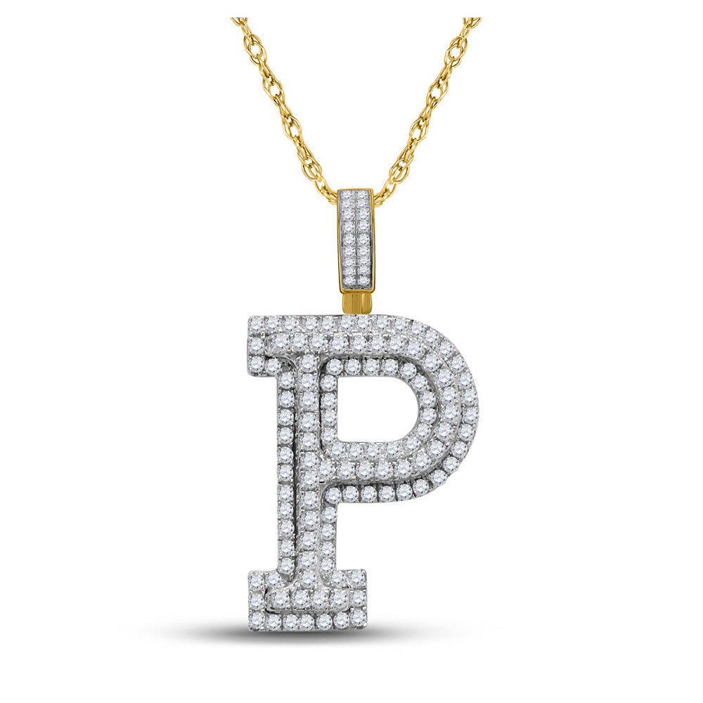 10kt Yellow Gold Mens Round Diamond Initial P Charm Pendant 1-5/8 Cttw