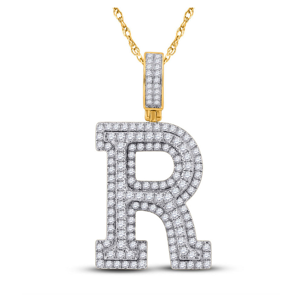 10kt Yellow Gold Mens Round Diamond Initial R Charm Pendant 1-7/8 Cttw