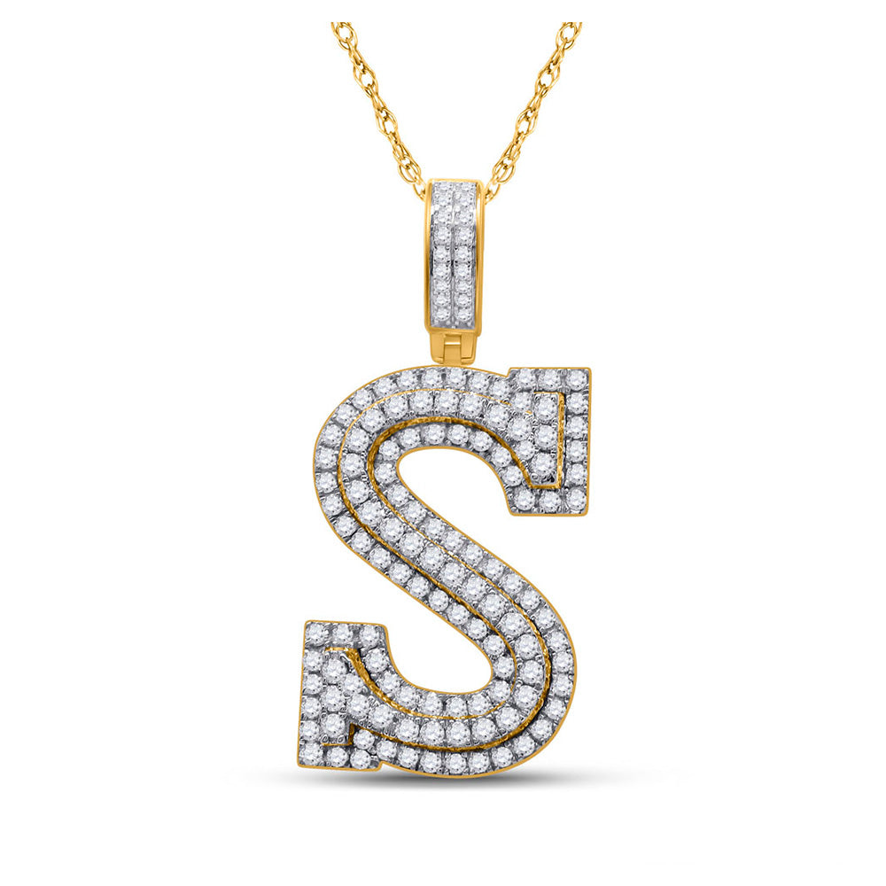 10kt Yellow Gold Mens Round Diamond S Initial Letter Charm Pendant 1-5/8 Cttw