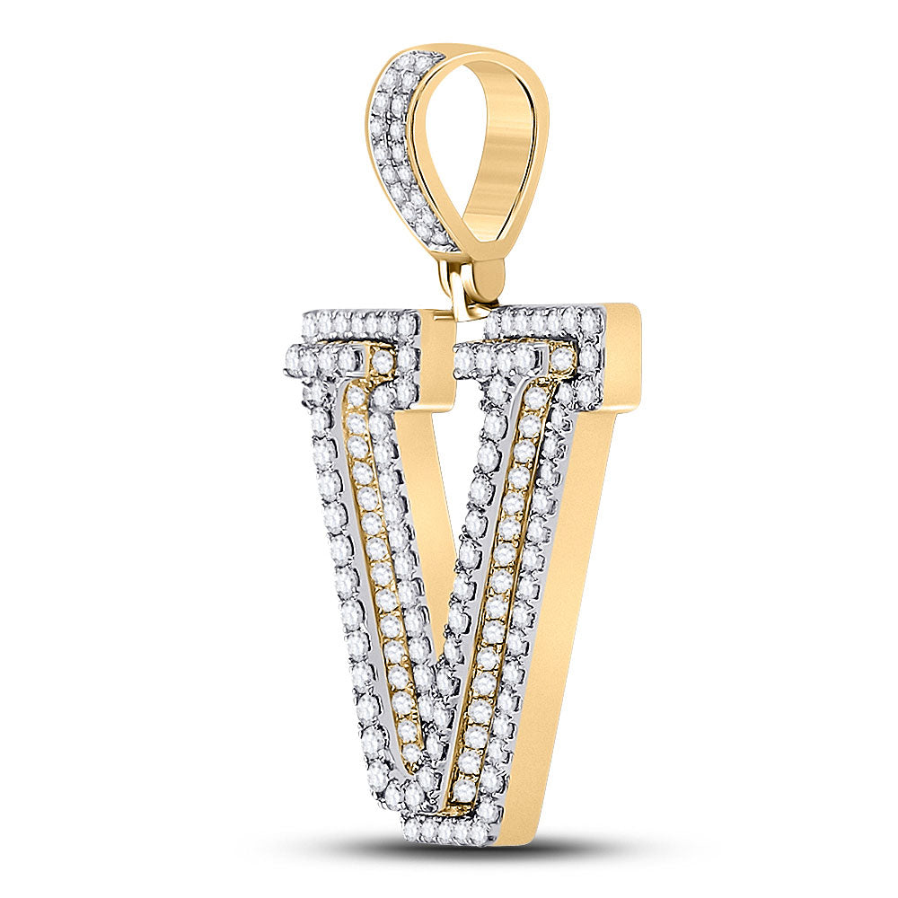 10kt Yellow Gold Mens Round Diamond Letter V Charm Pendant 1-3/4 Cttw