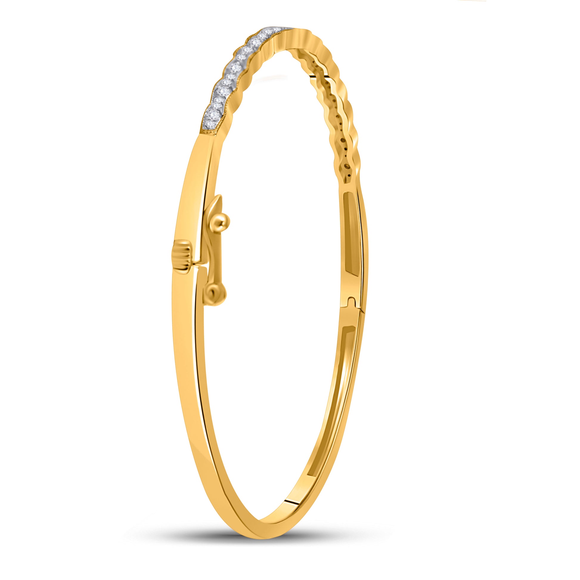 10kt Yellow Gold Womens Round Diamond Bangle Bracelet 1/2 Cttw