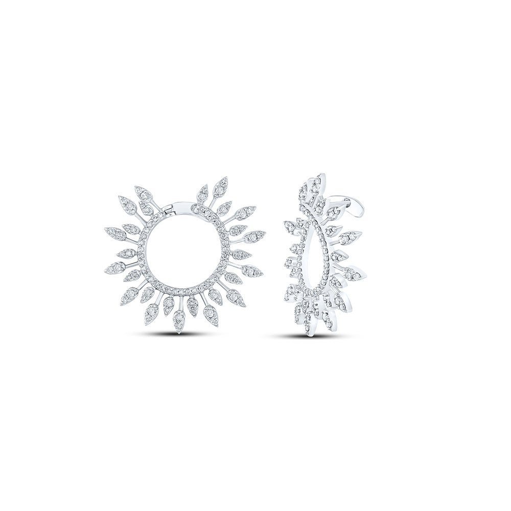 14kt White Gold Womens Round Diamond Sunburst Hoop Earrings 1 Cttw