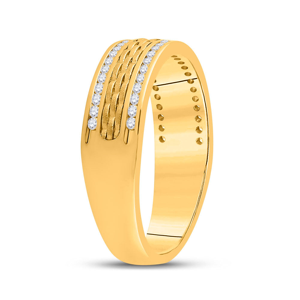 14kt Yellow Gold Mens Round Diamond Wedding Brick Inlay Band Ring 1/3 Cttw