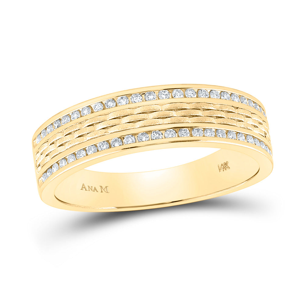 14kt Yellow Gold Mens Round Diamond Wedding Brick Inlay Band Ring 1/3 Cttw