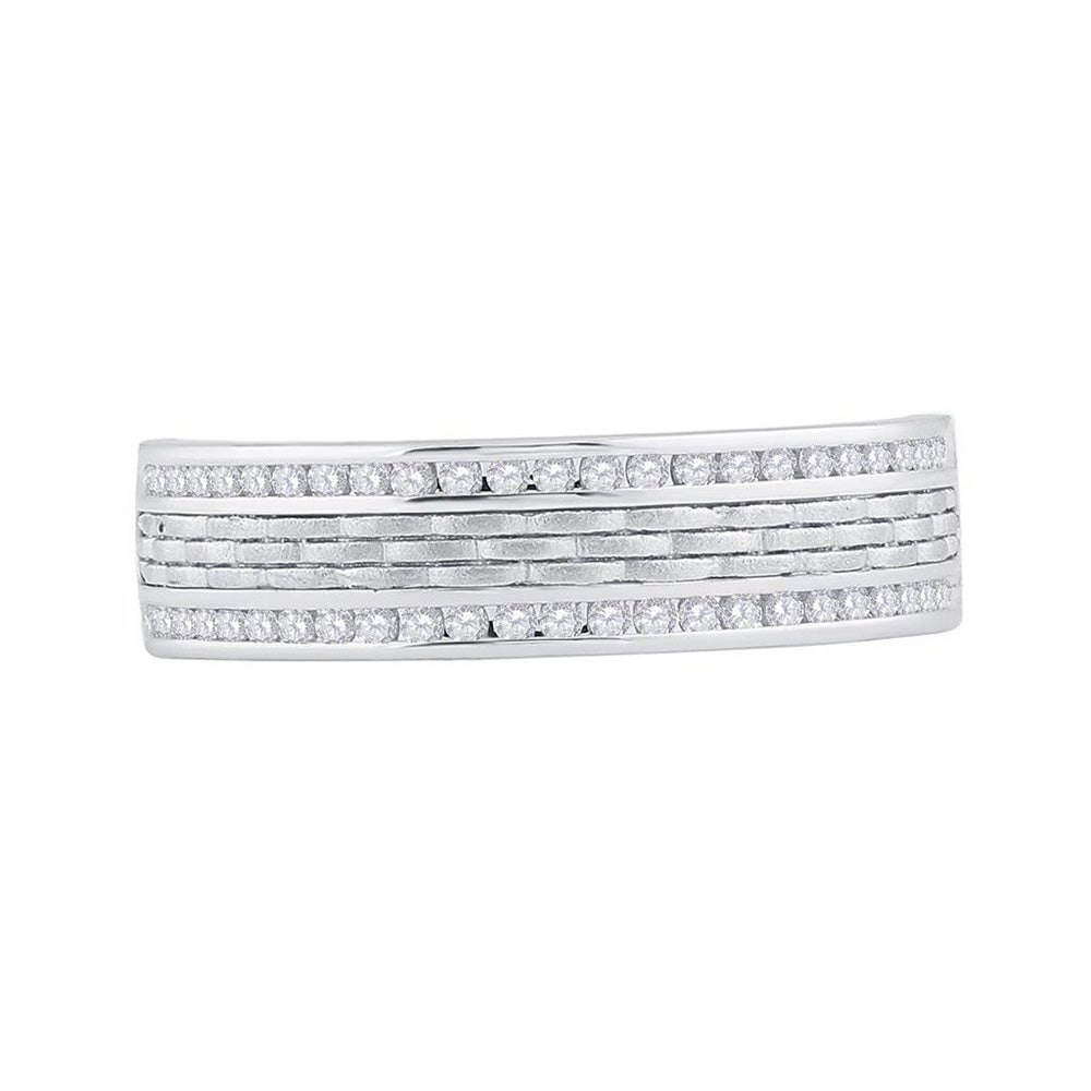 14kt White Gold Mens Round Diamond Wedding Brick Inlay Band Ring 1/3 Cttw