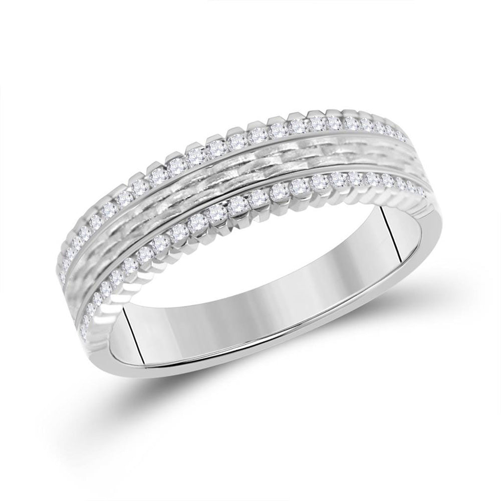 14kt White Gold Mens Round Diamond Wedding Brick Inlay Band Ring 1/3 Cttw