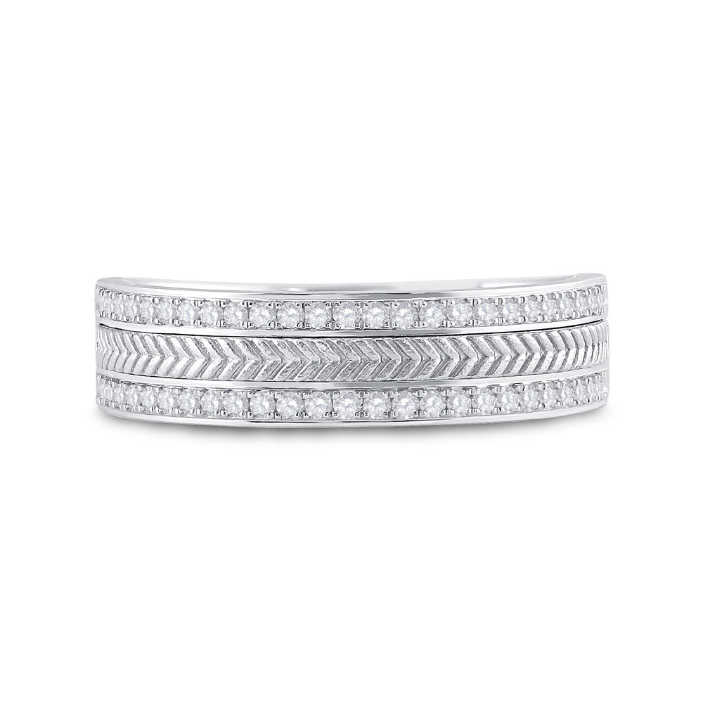 14kt White Gold Mens Round Diamond Wedding Wheat Texture Band Ring 1/3 Cttw