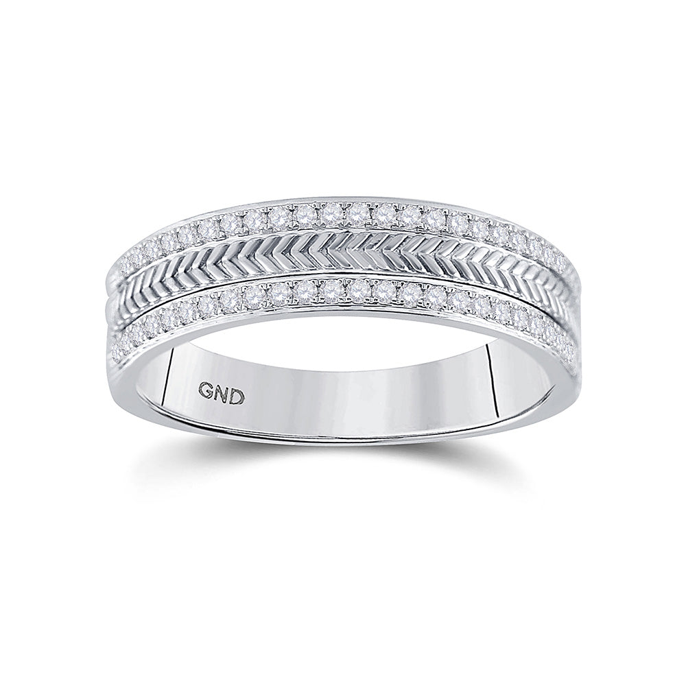 14kt White Gold Mens Round Diamond Wedding Wheat Texture Band Ring 1/3 Cttw