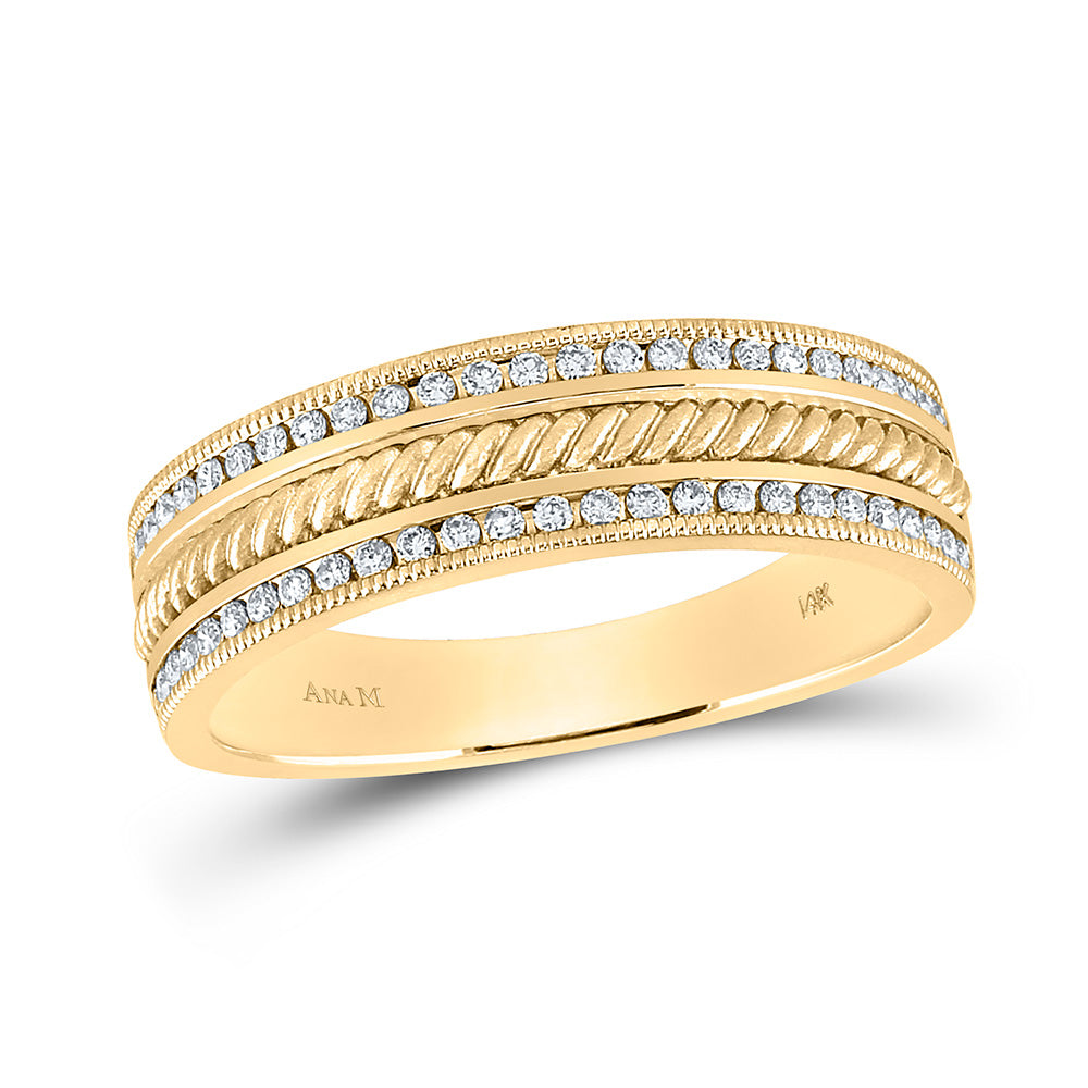 14kt Yellow Gold Mens Round Diamond Wedding Rope Inlay Band Ring 1/3 Cttw