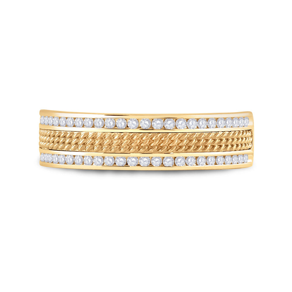 14kt Yellow Gold Mens Round Diamond Wedding Textured Band Ring 1/3 Cttw