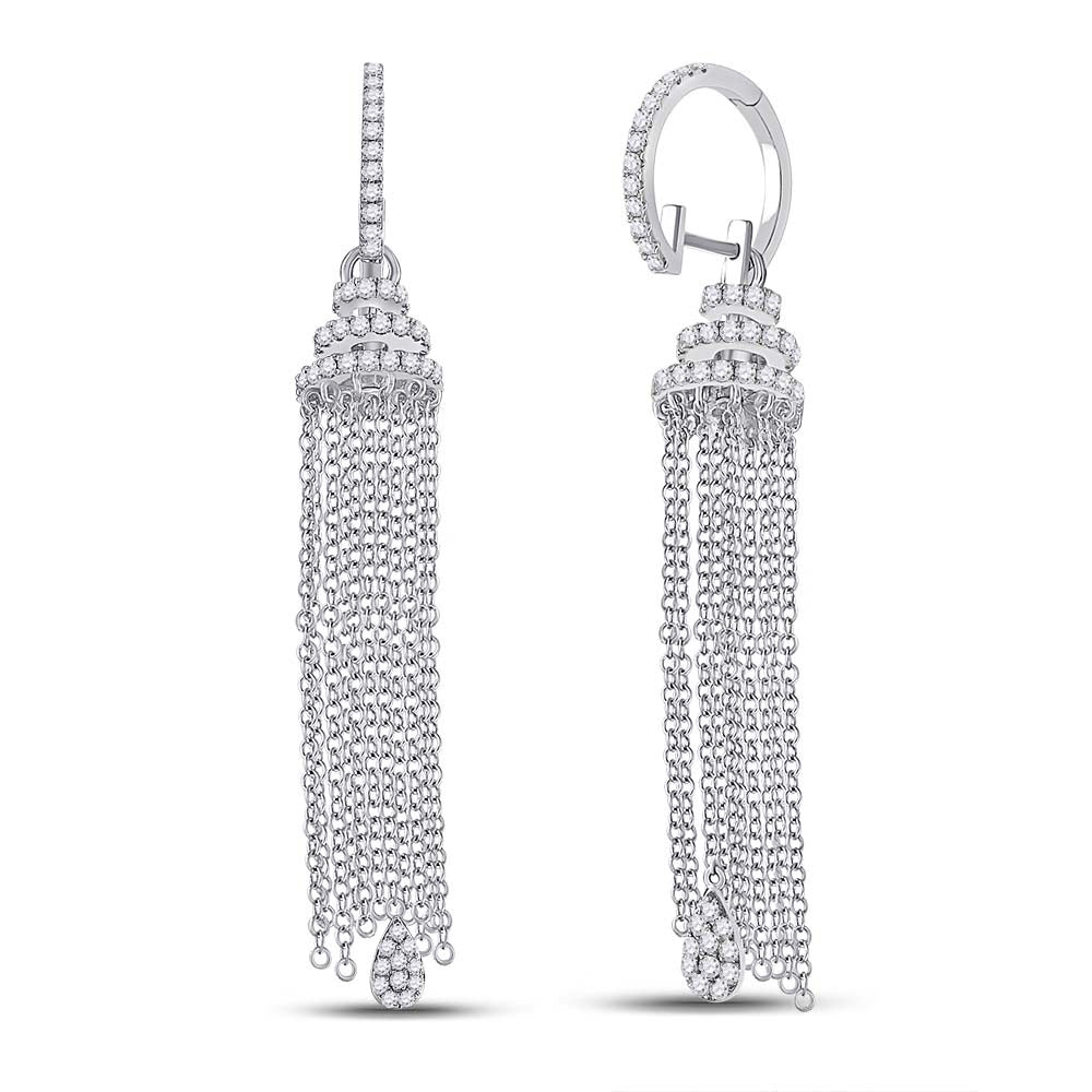 14kt White Gold Womens Round Diamond Chain Teardrop Dangle Earrings 1-5/8 Cttw