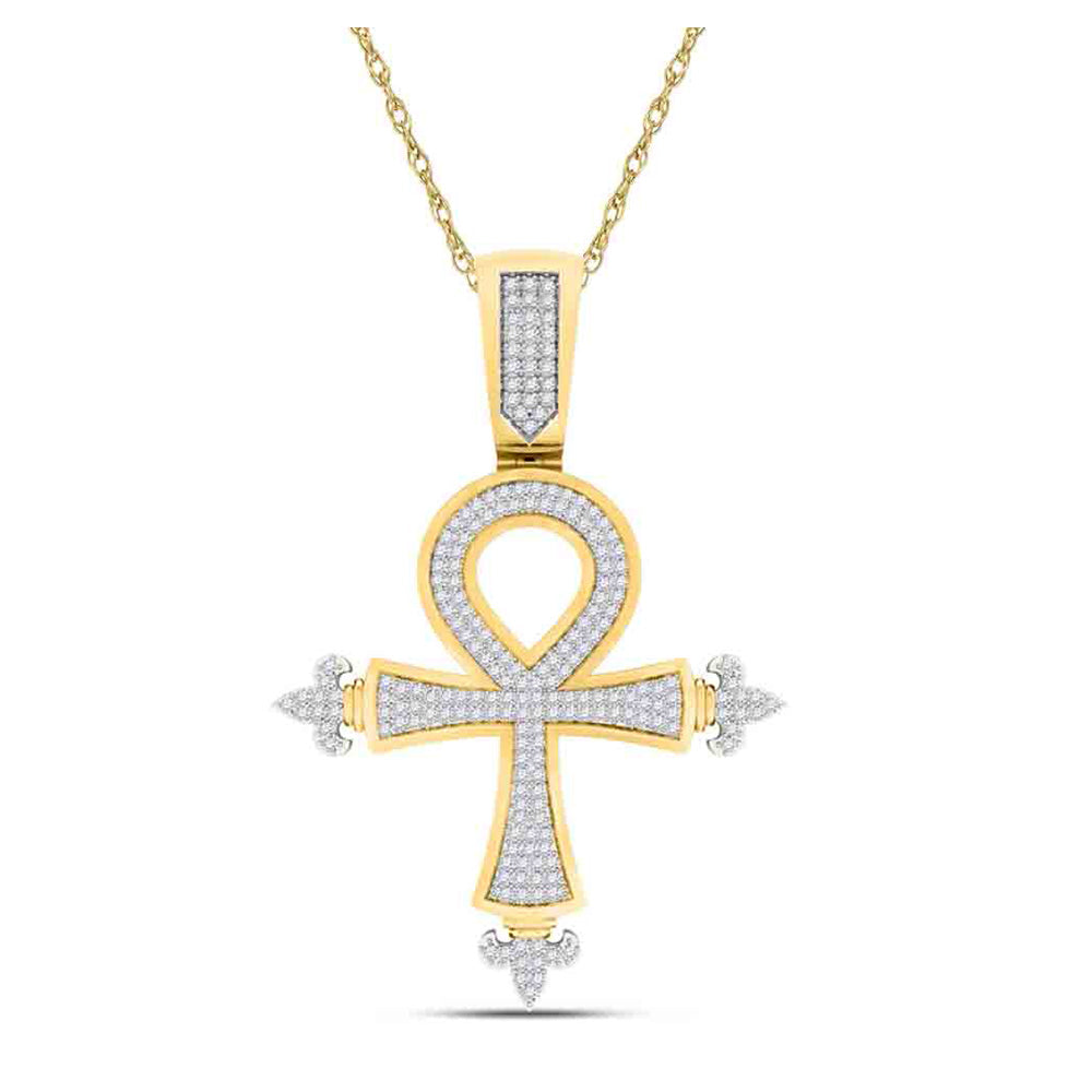 10kt Yellow Gold Mens Round Diamond Ankh Cross Charm Pendant 1/2 Cttw