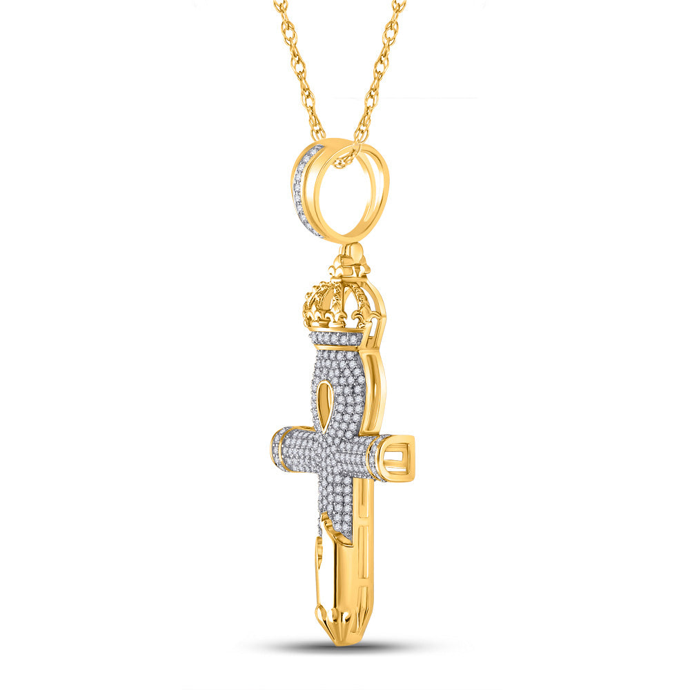 10kt Yellow Gold Mens Round Diamond Ankh Nail Cross Charm Pendant 1/2 Cttw