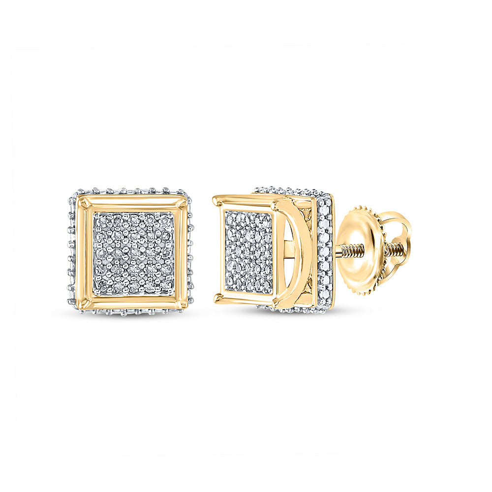 10kt Yellow Gold Mens Round Diamond Square Earrings 1/6 Cttw