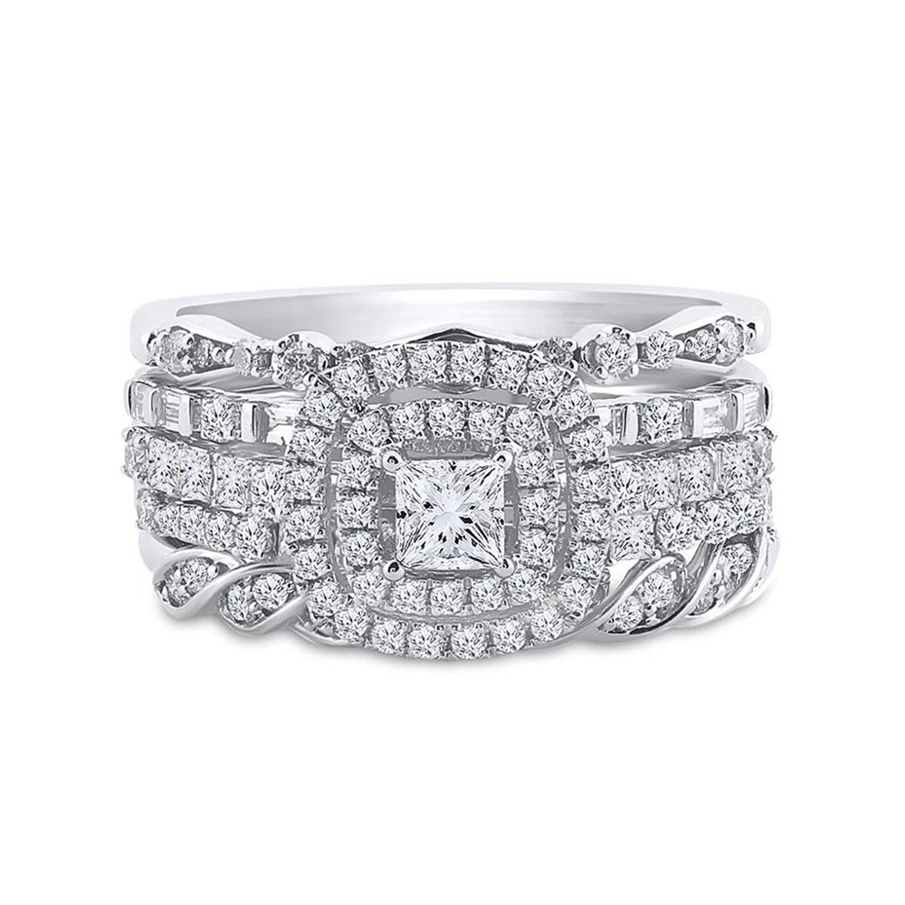 14kt White Gold Princess Diamond Bridal Wedding Ring Band Set 1-1/3 Cttw