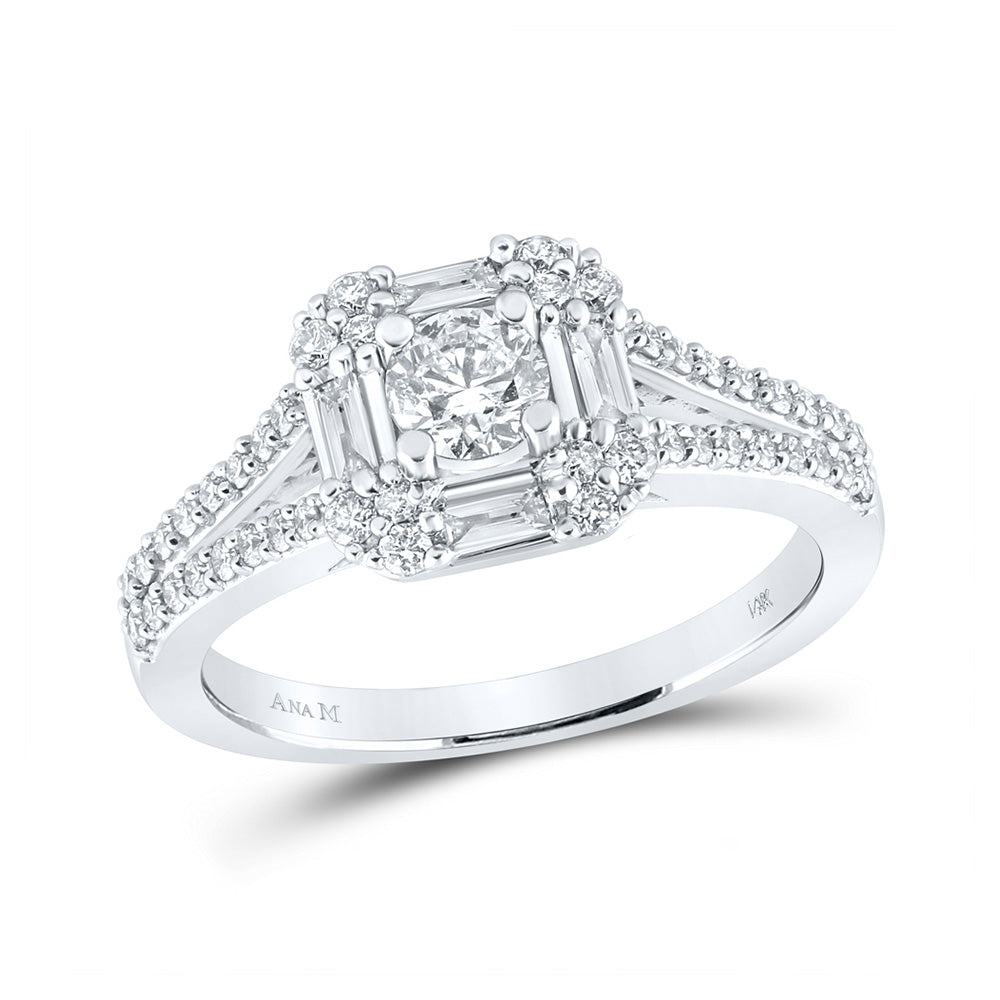 14kt White Gold Round Diamond Halo Bridal Wedding Engagement Ring 3/4 Cttw