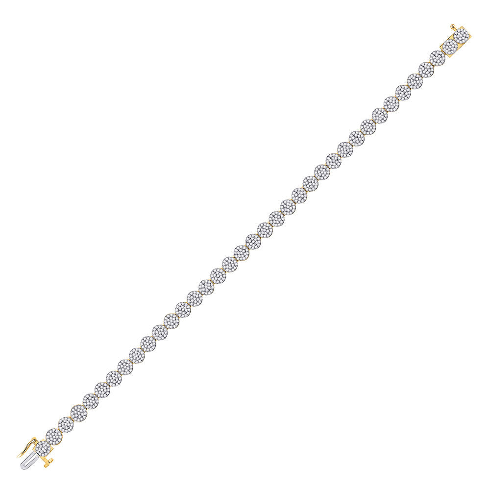 14kt Yellow Gold Mens Round Diamond Cluster Bracelet 2 Cttw