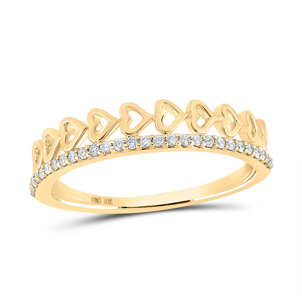 10kt Yellow Gold Womens Round Diamond Heart Band Ring 1/6 Cttw