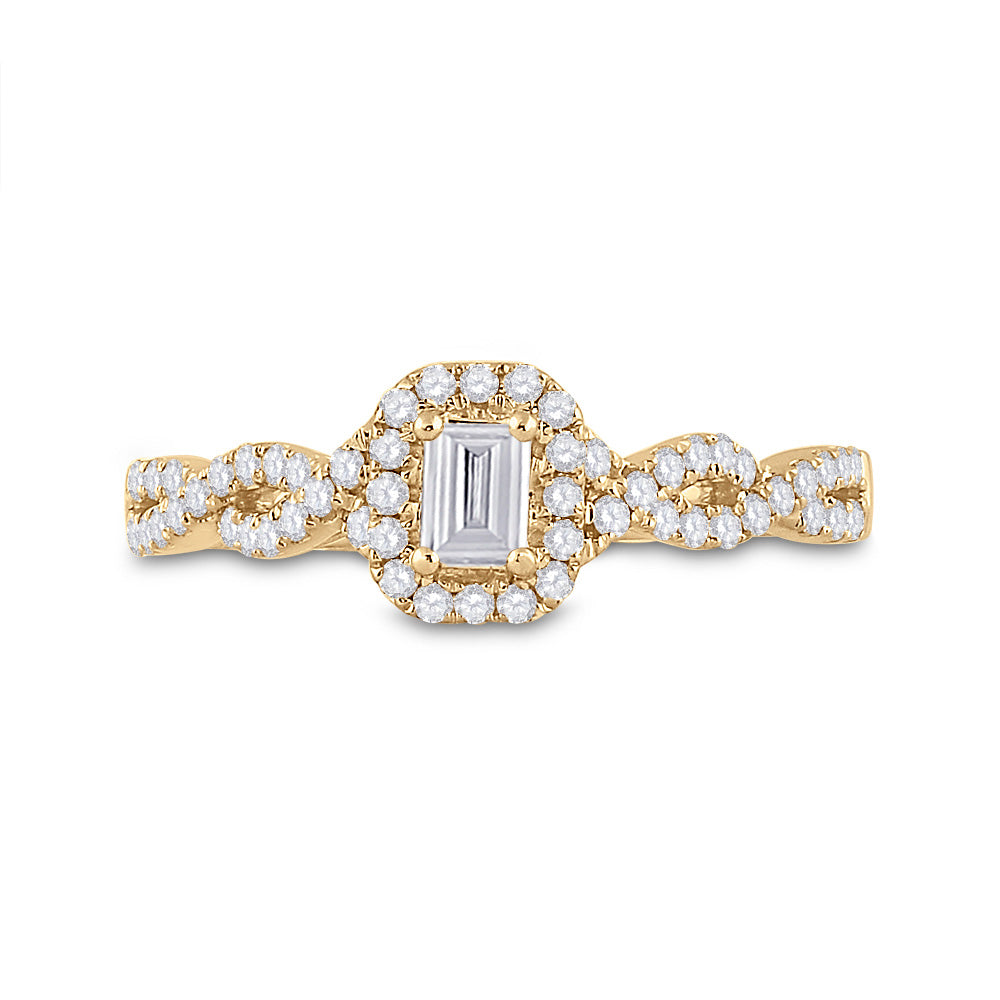 14kt Yellow Gold Emerald Diamond Halo Bridal Wedding Engagement Ring 5/8 Cttw