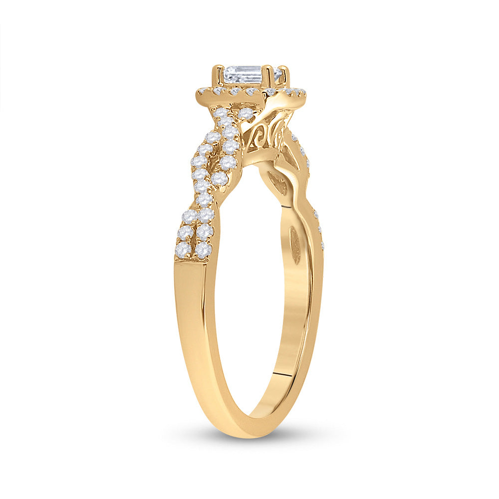 14kt Yellow Gold Emerald Diamond Halo Bridal Wedding Engagement Ring 5/8 Cttw