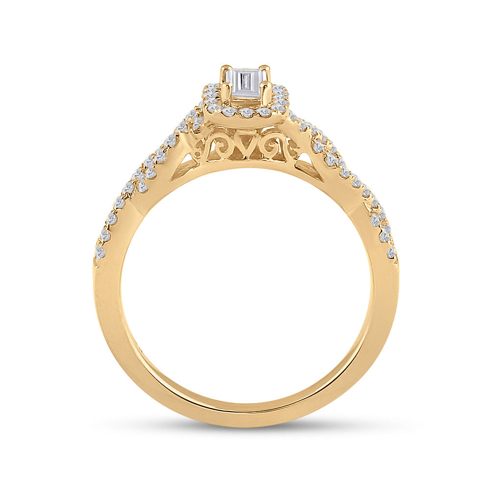 14kt Yellow Gold Emerald Diamond Halo Bridal Wedding Engagement Ring 5/8 Cttw