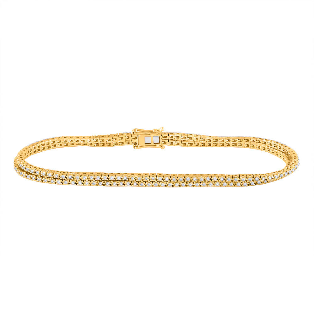 14kt Yellow Gold Womens Round Diamond 2-Row Tennis Bracelet 1 Cttw