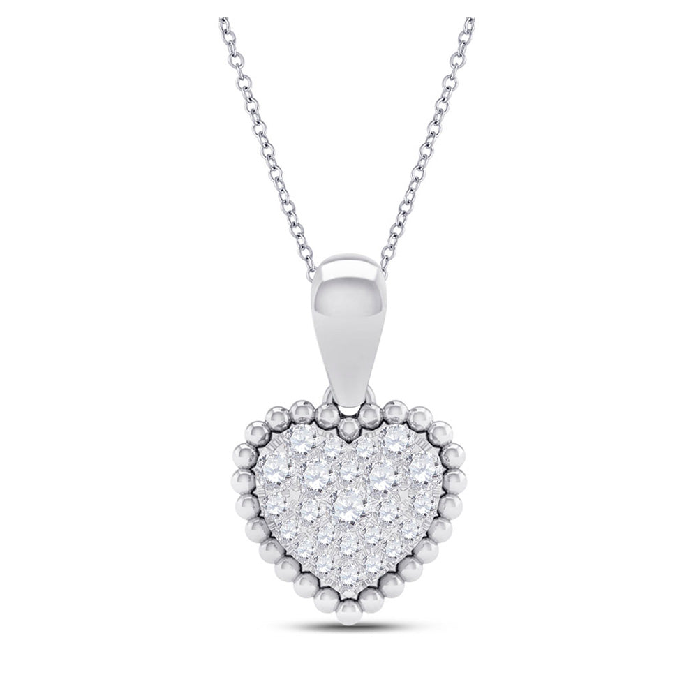 10kt White Gold Womens Round Diamond Heart Pendant 1/8 Cttw